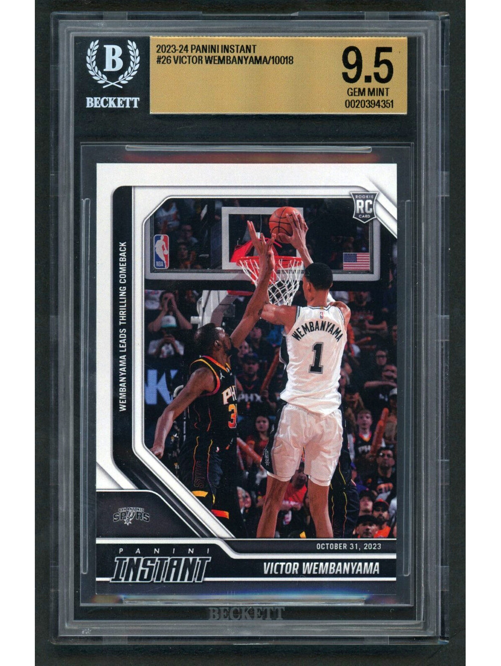 2023-24 Panini Instant #26  Victor Wembanyama Rookie RC BGS 9.5 GEM MINT